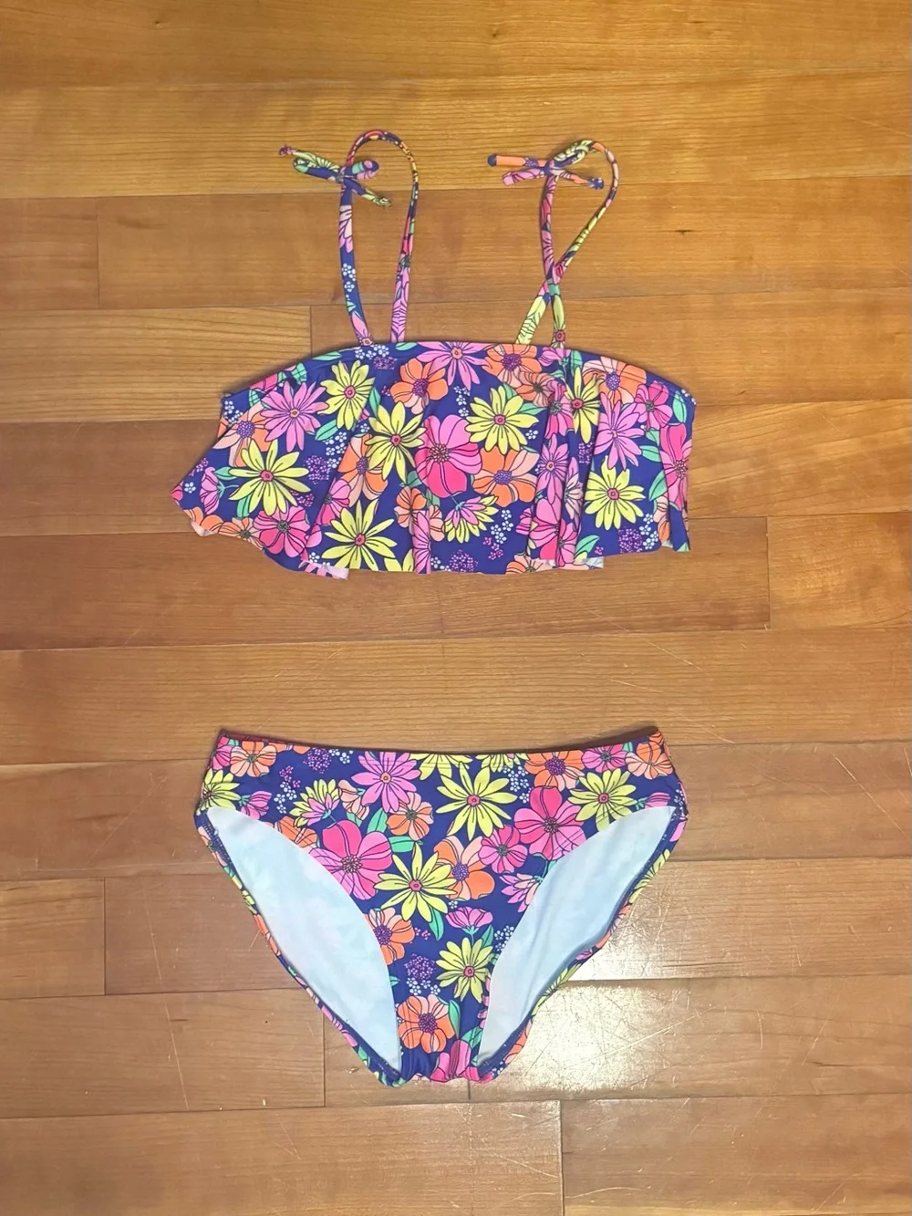 Cat & Jack Purple Floral Ruffle Two-Piece Bikini, size 10-12